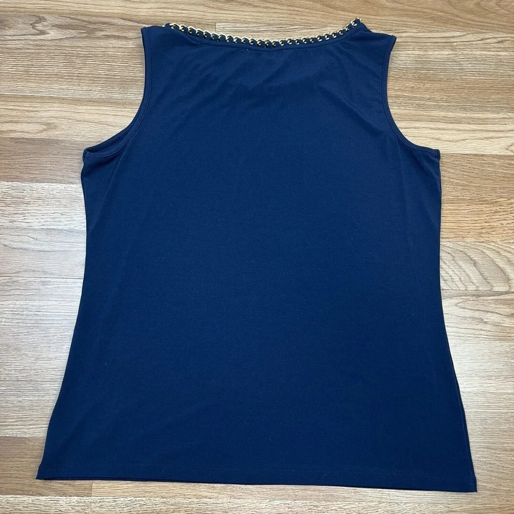 Michael Kors Navy Blue Chain Collar Sleeveless Shirt Tank Blouse Size Large‎